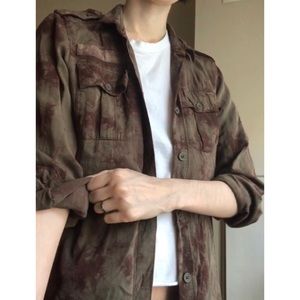 Dark Green & Red Brown Patterned Button Up